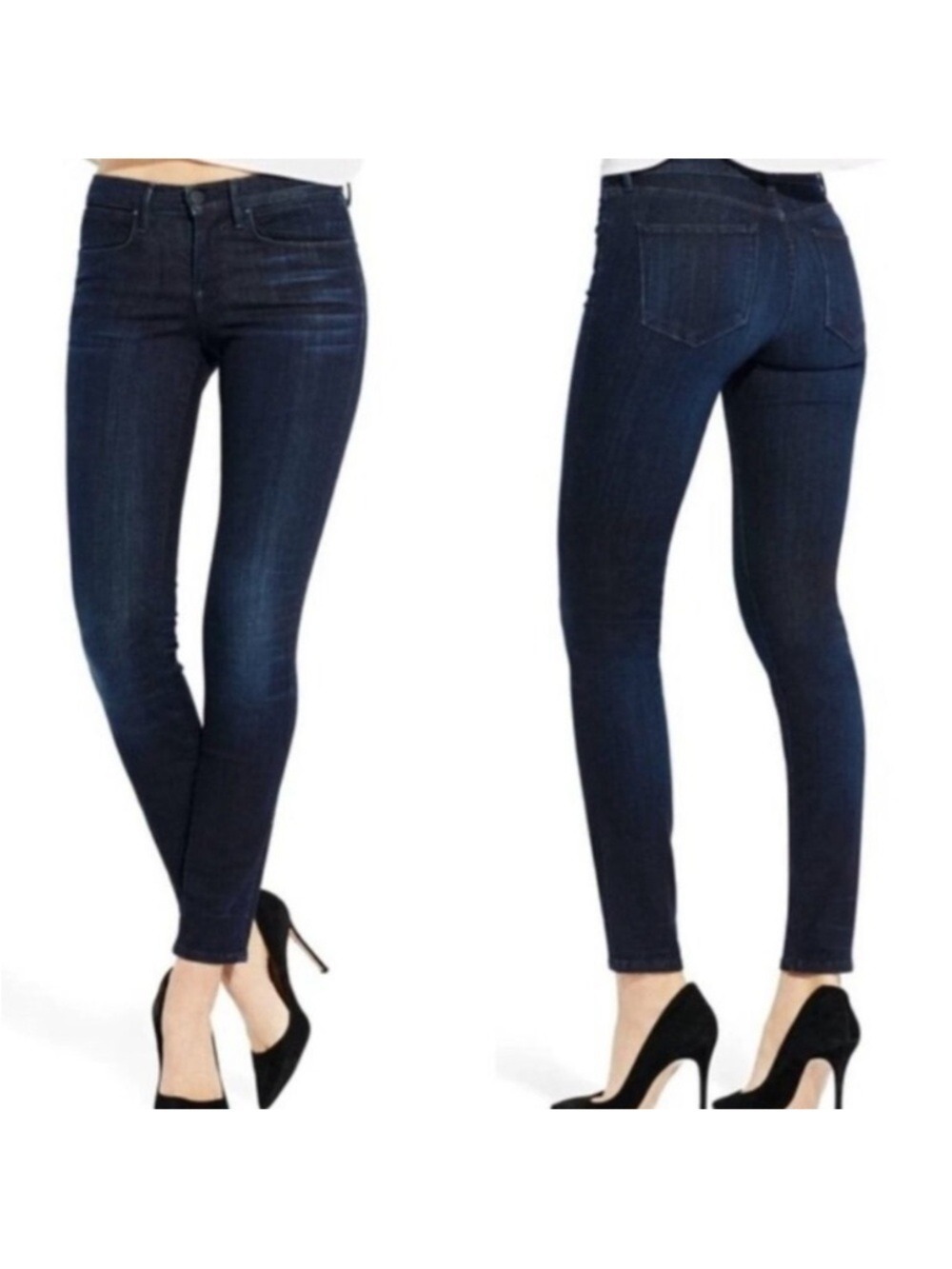 AYR The Skinny Dark Wash Stretch Mid Rise Women's Jeans - 27 Waist & 28 Length